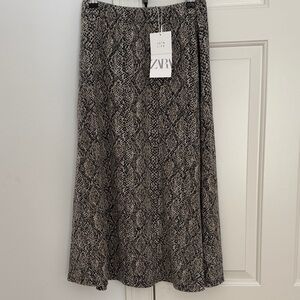 NWT Zara A-Line Snake Print Skirt - Black Gray Tan Small